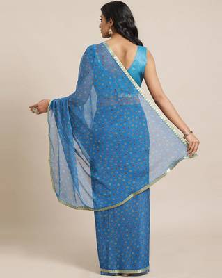 Sareemall Sky Blue Casual Chiffon Printed Saree With Unstitched Blouse 2