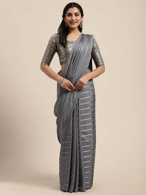 Sareemall Grey Casual Japan Satin Printed Saree With Unstitched Blouse 1