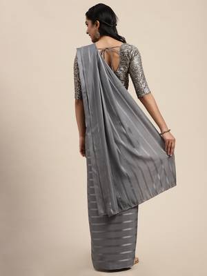Sareemall Grey Casual Japan Satin Printed Saree With Unstitched Blouse 2