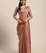 Sareemall Dusty Rose /Brown Casual Japan Satin Printed Saree With Unstitched Blouse