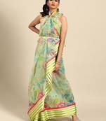 Sareemall Parrot Green Casual Organza Printed Saree With Unstitched Blouse
