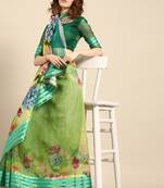 Sareemall Green  Casual Organza Printed Saree With Unstitched Blouse