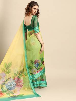 Sareemall Green  Casual Organza Printed Saree With Unstitched Blouse 2