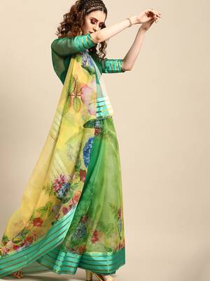 Sareemall Green  Casual Organza Printed Saree With Unstitched Blouse 3