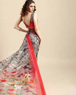 Sareemall Grey Casual Organza Printed Saree With Unstitched Blouse 2
