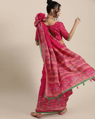 Sareemall Pink Casual Jute Silk Printed Saree With Unstitched Blouse 2