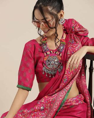 Sareemall Pink Casual Jute Silk Printed Saree With Unstitched Blouse 3