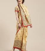 Sareemall Cream Casual Jute Silk Printed Saree With Unstitched Blouse