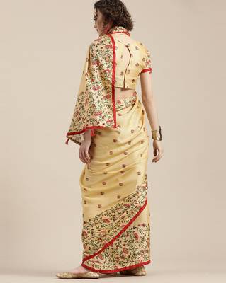 Sareemall Cream Casual Jute Silk Printed Saree With Unstitched Blouse 2