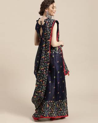 Sareemall Teal Blue Casual Jute Silk Printed Saree With Unstitched Blouse 2