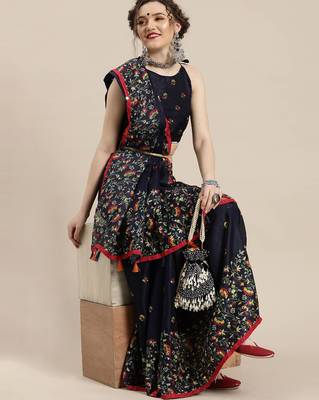 Sareemall Teal Blue Casual Jute Silk Printed Saree With Unstitched Blouse 3