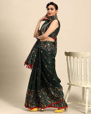 Sareemall Green Casual Jute Silk Printed Saree With Unstitched Blouse 3