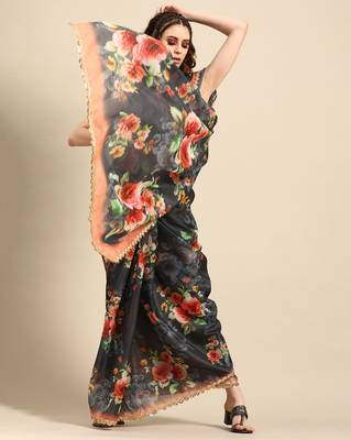 Sareemall Grey Casual Organza Printed Saree With Unstitched Blouse 1