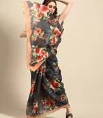 Sareemall Grey Casual Organza Printed Saree With Unstitched Blouse