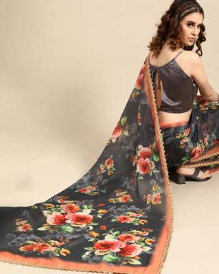 Sareemall Grey Casual Organza Printed Saree With Unstitched Blouse 2