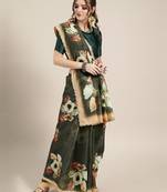 Sareemall Bottle Green Casual Organza Printed Saree With Unstitched Blouse