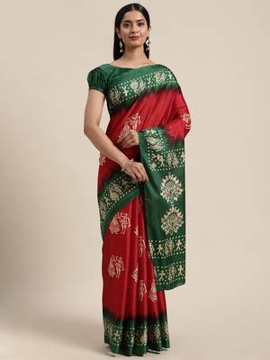 Sareemall Maroon Casual Manipuri Silk Printed Saree With Unstitched Blouse 1