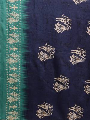 Sareemall Navy Blue Casual Manipuri Silk Printed Saree With Unstitched Blouse 3