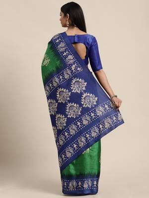 Sareemall Green Casual Manipuri Silk Printed Saree With Unstitched Blouse 2