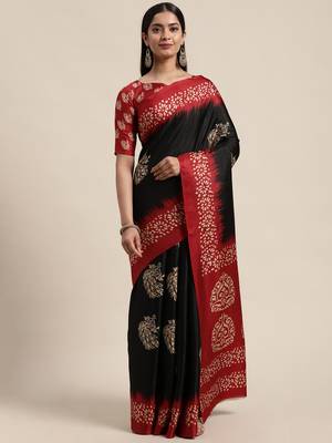 Sareemall Black Casual Manipuri Silk Printed Saree With Unstitched Blouse 1