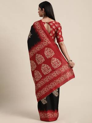 Sareemall Black Casual Manipuri Silk Printed Saree With Unstitched Blouse 2
