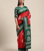 Sareemall Red Casual Manipuri Silk Printed Saree With Unstitched Blouse