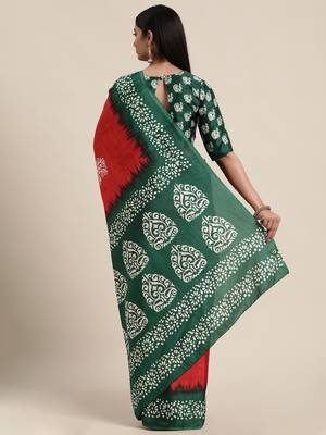 Sareemall Red Casual Manipuri Silk Printed Saree With Unstitched Blouse 2