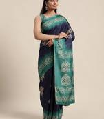 Sareemall Navy Blue Casual Manipuri Silk Printed Saree With Unstitched Blouse