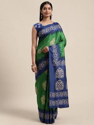 Sareemall Green Casual Manipuri Silk Printed Saree With Unstitched Blouse 1