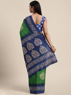 Sareemall Green Casual Manipuri Silk Printed Saree With Unstitched Blouse 2