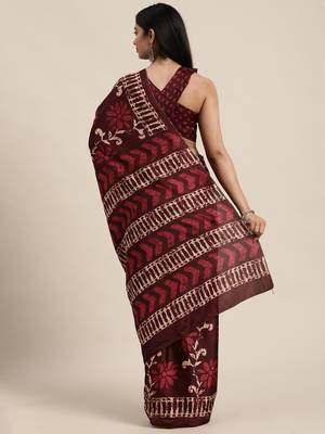 Sareemall Maroon Casual Manipuri Silk Printed Saree With Unstitched Blouse 2