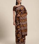 Sareemall Brown Casual Manipuri Silk Printed Saree With Unstitched Blouse