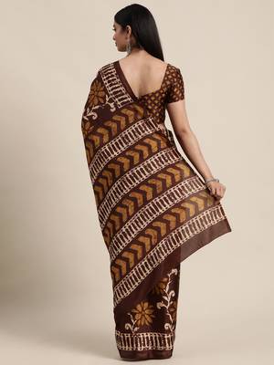 Sareemall Brown Casual Manipuri Silk Printed Saree With Unstitched Blouse 2