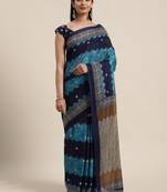 Sareemall Navy Blue Casual Manipuri Silk Printed Saree With Unstitched Blouse