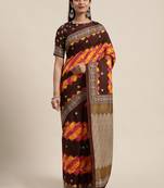 Sareemall Brown Casual Manipuri Silk Printed Saree With Unstitched Blouse
