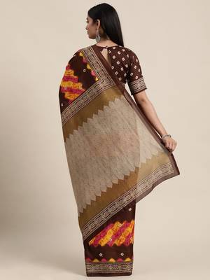 Sareemall Brown Casual Manipuri Silk Printed Saree With Unstitched Blouse 2