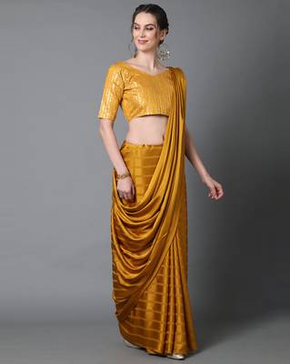 Sareemall Yellow Casual Georgette And Satin  Solid Saree With Unstitched Blouse 1