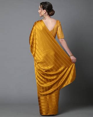 Sareemall Yellow Casual Georgette And Satin  Solid Saree With Unstitched Blouse 2