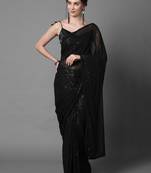 Sareemall Black Party Wear Georgette Sequence Work Saree With Unstitched Blouse