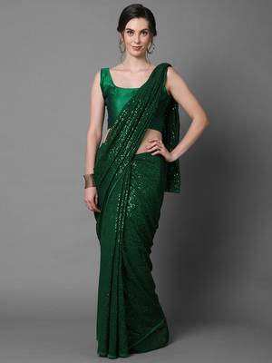 Sareemall Green Party Wear Georgette Sequence Work Saree With Unstitched Blouse 1