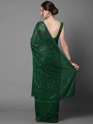Sareemall Green Party Wear Georgette Sequence Work Saree With Unstitched Blouse 2