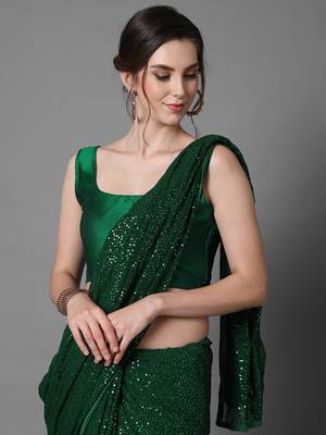 Sareemall Green Party Wear Georgette Sequence Work Saree With Unstitched Blouse 3