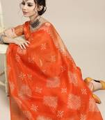 Sareemall Orange Festive wear Linen Blend Printed Saree With Unstitched Blouse