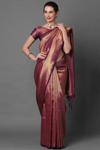 Sareemall Wine Party Wear art silk  Woven Design Saree With Unstitched Blouse