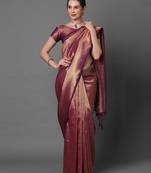 Sareemall Wine Party Wear art silk  Woven Design Saree With Unstitched Blouse