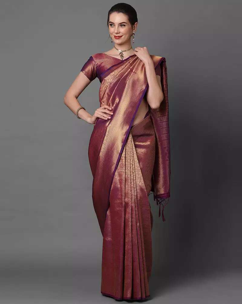 Sareemall Wine Party Wear art silk  Woven Design Saree With Unstitched Blouse