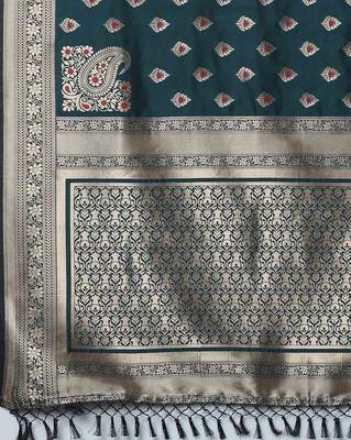 Sareemall Teal Blue Festive Silk Blend Woven Design Saree With Unstitched Blouse 3