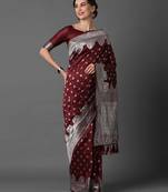 Sareemall Maroon festive Silk Blend Woven Design Saree With Unstitched Blouse