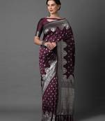 Sareemall Wine festive Silk Blend Woven Design Saree With Unstitched Blouse