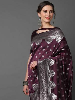 Sareemall Wine festive Silk Blend Woven Design Saree With Unstitched Blouse 3